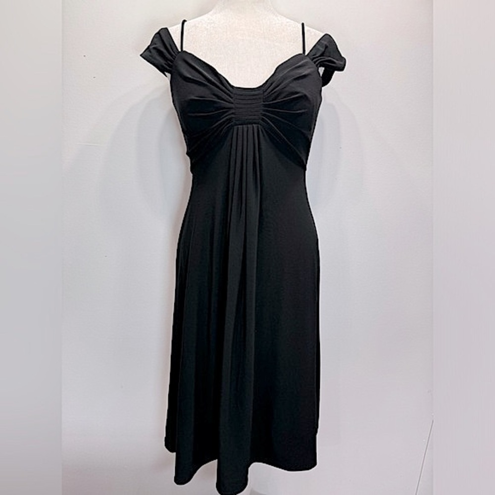White House Black Market WHBM Little Black Dress Off Shoulder Pleated Size 6